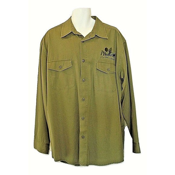 Levi Strauss & CO Phantom Racing Shirt Green Embroidered Khaki Long Sleeve L - Picture 1 of 7